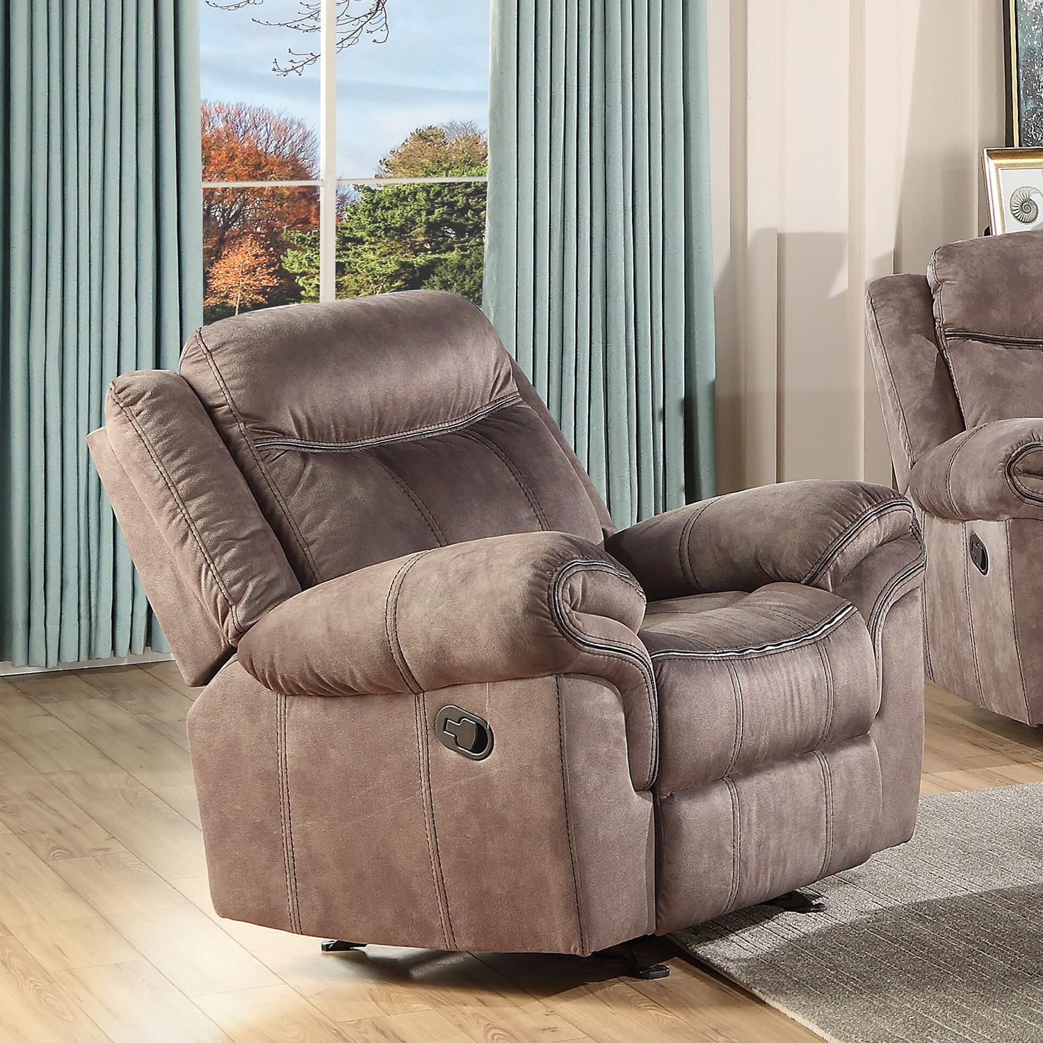 Acme Zubaida Velvet Horizontal Tufted Glider Recliner In 2-Tone Chocolate